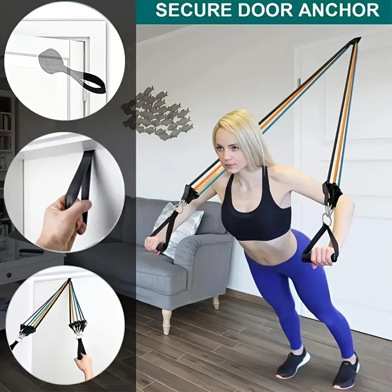 11pcs TPE Resistance Band Set Fitness Band Pull Rope Elastic Training Band With Door Anchor Handles Carry Bag Legs Ankle Straps