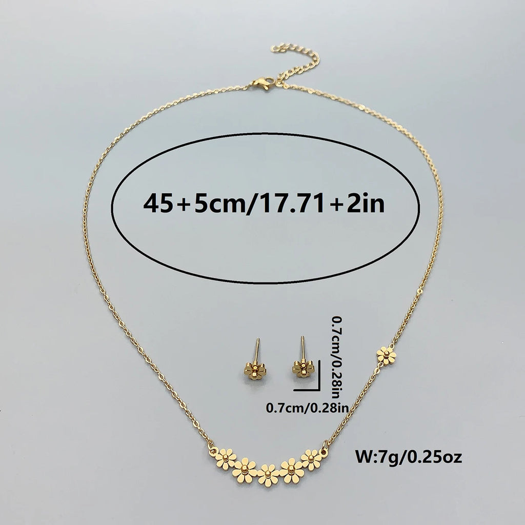 3 Piece Set New Ladies Stainless Steel Sunflower Necklace Earrings Small Daisy Collarbone Chain Christmas Holiday Date Gift