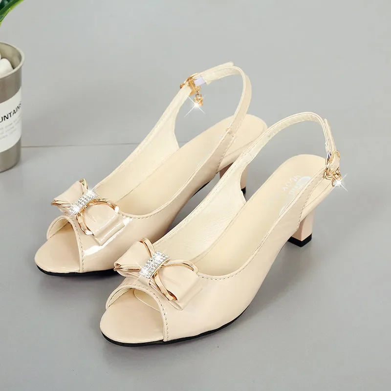 Cresfimix Women Classic High Quality White Pu Leather Peep Toe Square Heel Shoes Lady Cool Black Office Summer Heels A9841