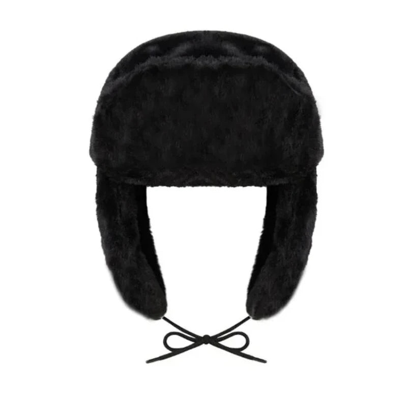 Fashion Dopamine Aesthetic Warm Ear Protection Hat Autumn Winter Street Casual Warm Windproof Caps Solid Color Tie Bomber Hat