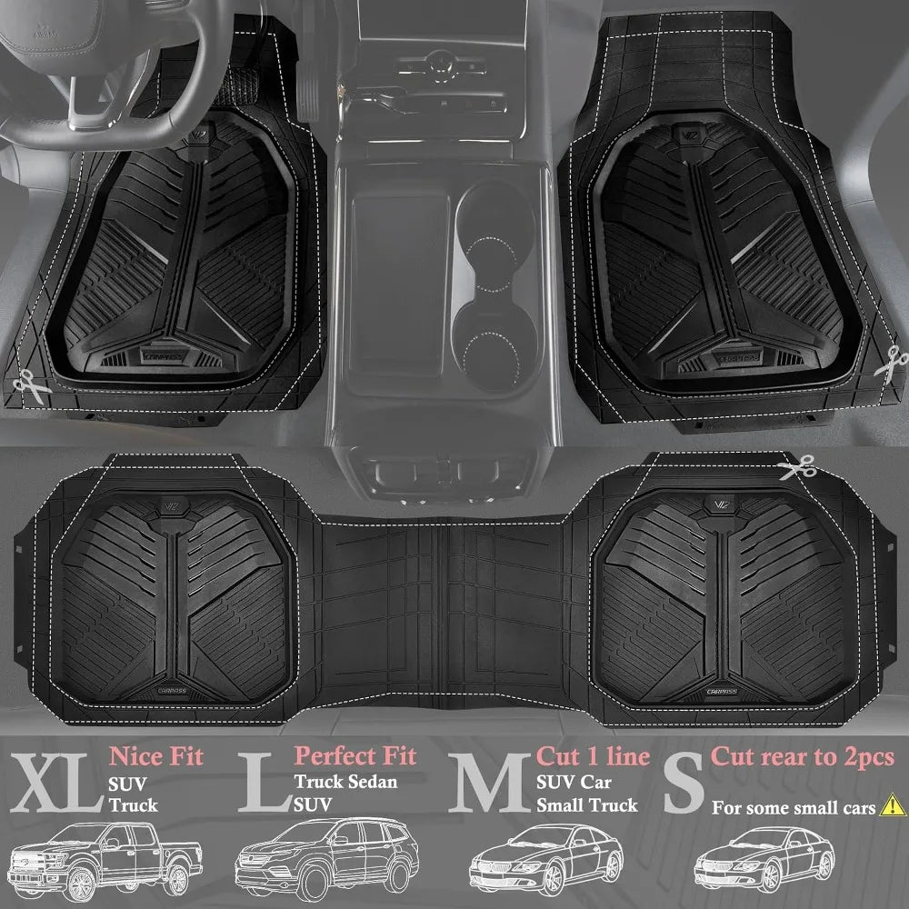 Heavy Duty Rubber Car Mats with Cargo Liner, Deep-Dish Floor Mats and Trunk Mat All Weather, Universal Trim-to-Fit for SUVs Trucks Sedans, Waterproof Anti-Slip, Trimmable