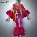 WINYI boho Pleated Elastic Slim Dress for Muslim Women Beach Cover up Kaftan Abaya Dubai Luxury Long down Holiday Evening Wear
