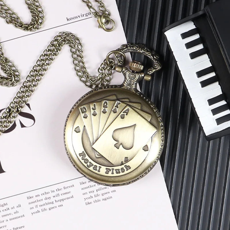 Best Gifts Luxury Quartz Pocket Watch Design Playing Card Necklace Pendant Pocket Watch Clock for Mens Womens