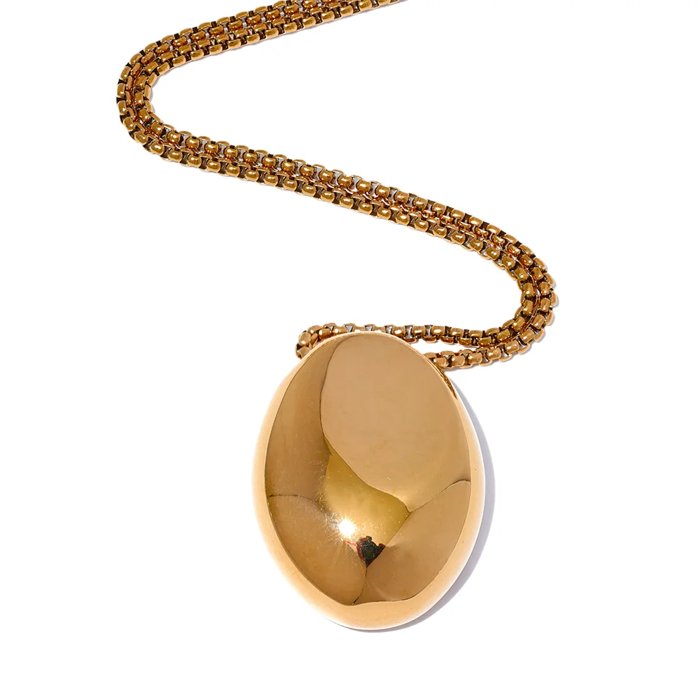 Yhpup 70cm Minimalist Long Unisex Sweater Chain Jewelry 316l Stainless Steel Oval Pendant Necklace for Men Women Waterproof