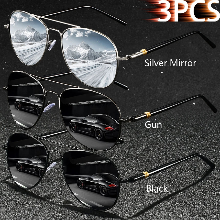 3PCS Fashion Vintage Square Metal Frame Sunglasses Men Women Fishing Driving Luxury Brand Designer Sun Glasses  Eyewear