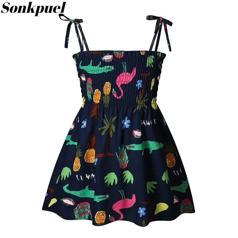 1-6 Years Kids Girls Sleeveless Flower Sundress Summer Beach Strap Princess Dress Cotton Children Clothes Girls Casual Dresses
