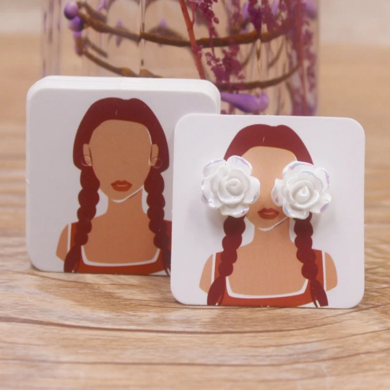 100pcs 4 x4cm new luxury brand jewelry pearl powder paper display earring cards, earrings, earring packaging label cards