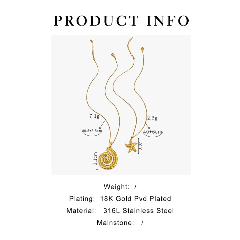 Peri'sbox New Fashion Starfish Hollow Vortex Spiral Pendant Necklace for Women 18K Gold Plated Tarnish Free Jewelry Gifts Summer