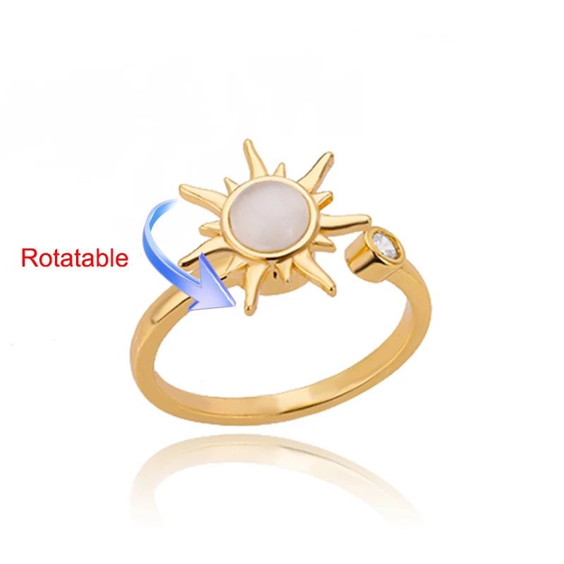 Anti-Stress Anxiety Rings for Women Gold Color Open Adjustable Rotating Ring Aesthetic Wedding Fashion Jewelry Gift