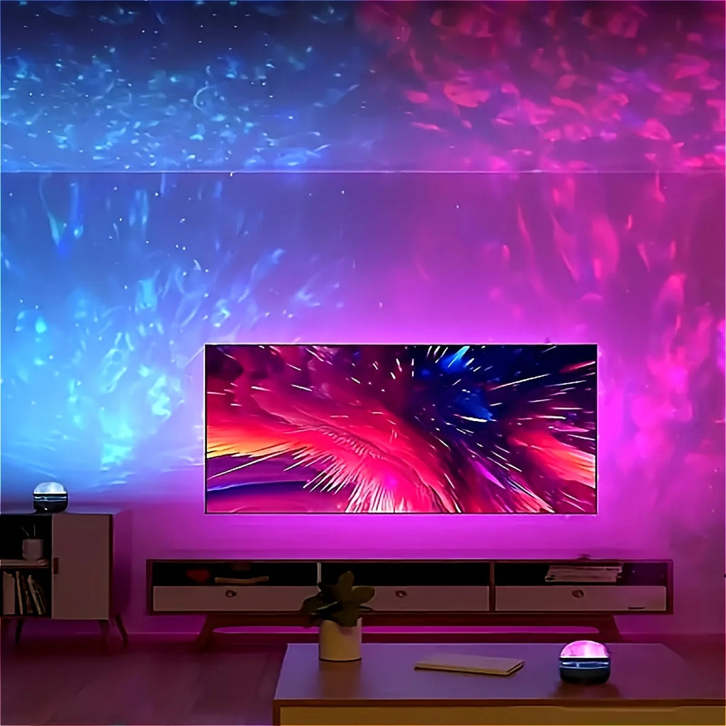 LED Water Ripple Projector Light Atmosphere Rotating Projection Lamp with Remote Control 7 Color for Home Christmas Halloween