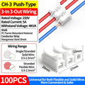 100Pcs CH2 CH3 5A 250V Push Quick Wire Connector 2/3 Pin Spring Loaded for Electrical Projects for Wiring Flame Retardant