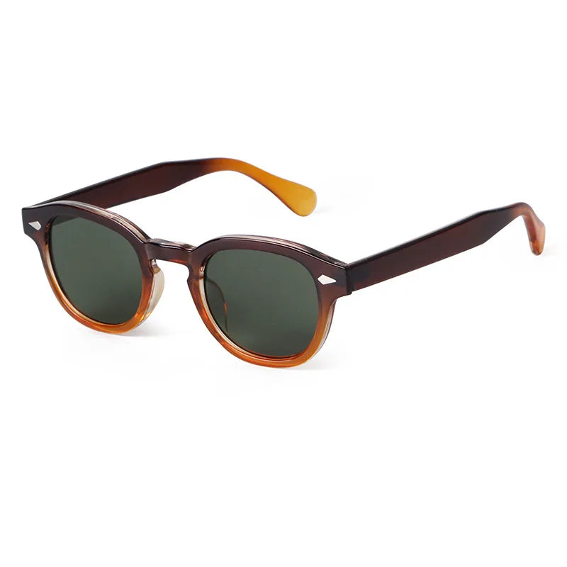 Vintage Fashion Shell Round Sunglasses Women Men 2024 Brand Design Retro Rivet Yellow Blue Lens Square Sun Glasses Female UV400