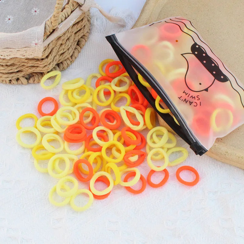 100 Zippered Bag Children's Hair Accessories With High Elasticity Fashionable Nylon Hair Rope Simple Basic Sports Headband