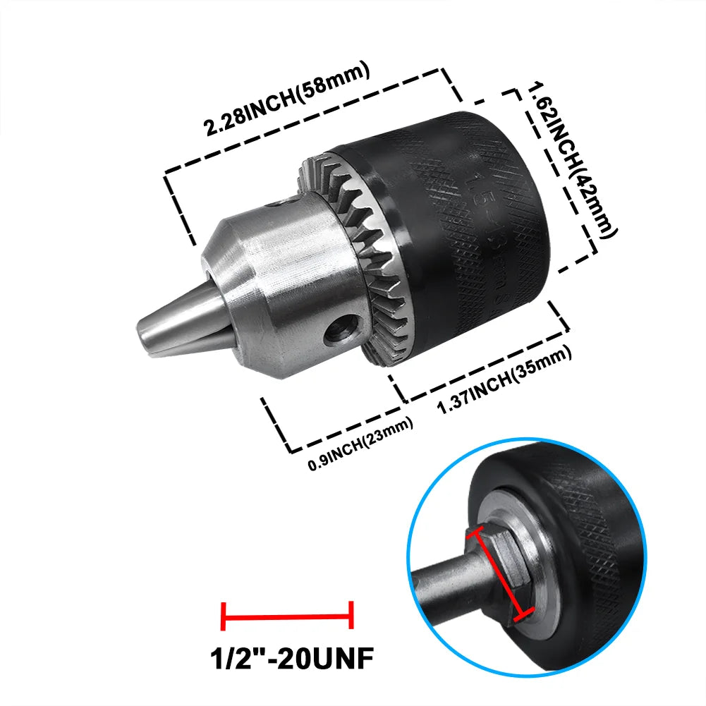1.5-13mm Precise Drill Chuck Converter 1/2"-20UNF Thread Quick Change Adapter SDS-Plus Shank 1/4" Hex