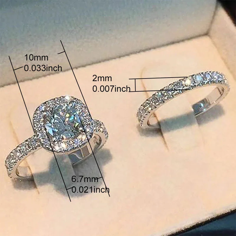 Huitan Hot Sale Simple Elegant Round/Square CZ Rings for Women Silver Color Engagement Wedding Party Fashion Female Ring Jewelry