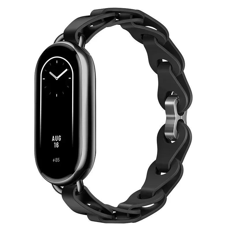 Rubber Strap for Xiaomi Mi Band 9 Stainless Steel Buckle Bracelet for Miband 8 NFC Fashion Lady Style Replacement Silicone Band