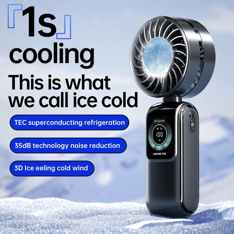 HOMEFISH 2026 new ice pack high-speed fan, semiconductor refrigeration handheld fan, portable charging folding small fan