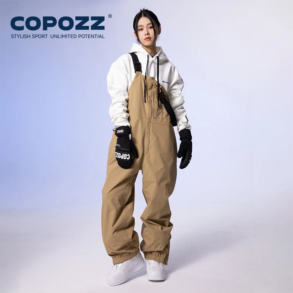 COPOZZ Thicken Snowboard Back Ski Pants All-in-one Oversized Windproof Waterproof Overalls Men Women Warm 3L Outdoor Jumpsuit