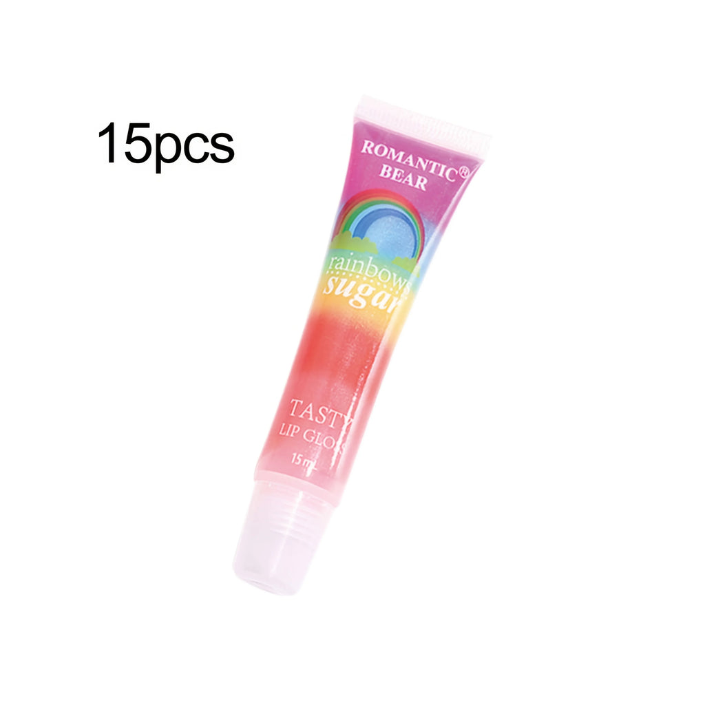 15pcs Rainbow Pearl Lip Gloss Glitter, Rainbow Jelly Lip Gloss, Sparkling Lips, Moisturizing Lip Skin, Keeping It Hydrated And N