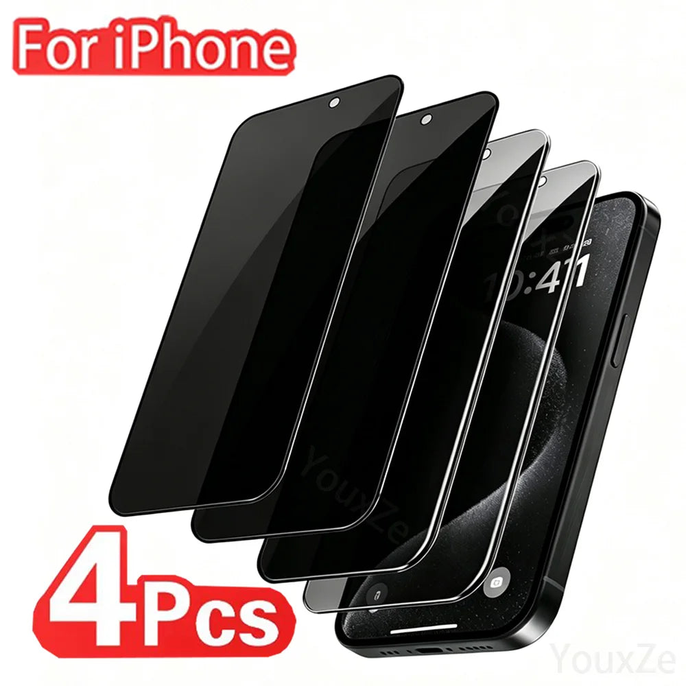 4Pcs Anti Spy Tempered Glass For iPhone 17 16 15 14 13 12 11 Pro Max XS XR Privacy Screen Protector Full Cover Case Friendly 9H
