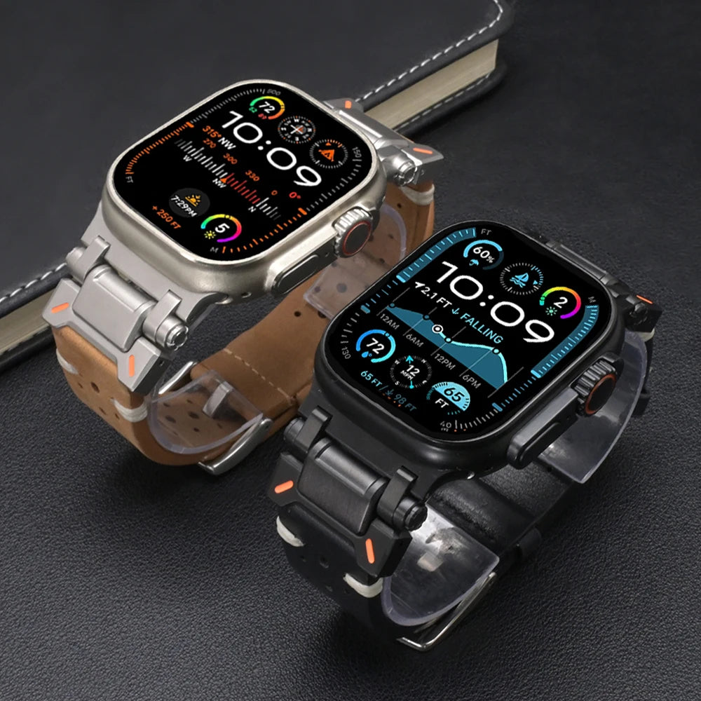 Luxury Leather Band for Apple Watch Ultra 3 2 49mm Series 11 10 46mm 9 8 7 45mm Correa Strap for iWatch 6 5 4 Se 3 44mm Bracelet