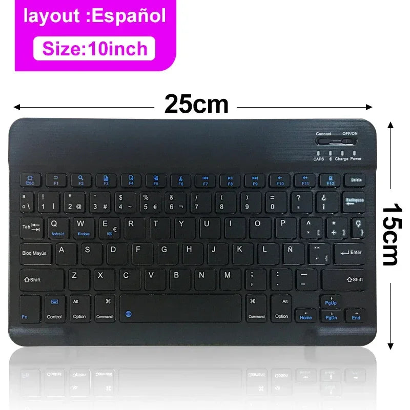 10inch Bluetooth Wireless Keyboard Rechargeable For Mobile Phones Tablet Russian Spanish French AZERT For Android ios Windows