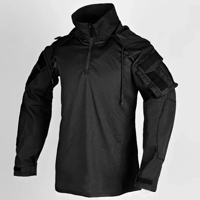 Tactical Combat Shirts 1/4 Zipper Long Sleeve Tactical Shirts Men Clothing Rip Stop Cotton Camo T Shirt Tops Wear-resisting