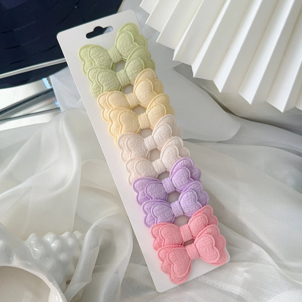 3/4/10Pcs Hot Sale Candy Color Hair Bows Clip Girls Double Layered Bow Cute Kid Bangs Hair Pin Cotton Safe Baby Hair Accessories