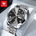 OLEVS Men's Watches Rhombus Mirror Original Quartz Watch for Man Waterproof Luminous Stainless Steel Wristwatch Male Date Week