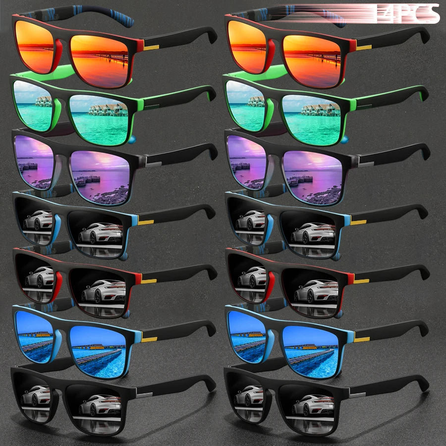 14 PCS Fashion Vintage Square Sunglasses Men Women Fishing Driving Man Luxury Brand Designer Sun Glasses Retro Eyewear UV400