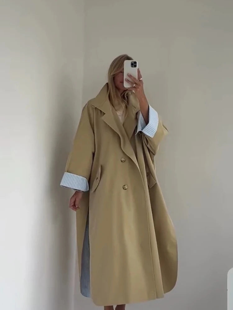 Women Black Long Solid Color Trench Coat Stand Collar Loose Drop Shoulder Single-breasted Windbreaker Lady Commute Outing Wear