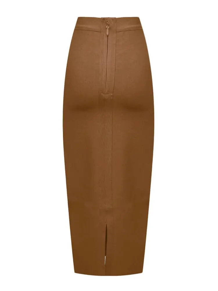 BEAUKEY Sexy Blue Mid Calf HL Bandage Pencil Skirt Long Bodycon Women Stretchable Split Skirt Wholesale XL Red Lady Skirts