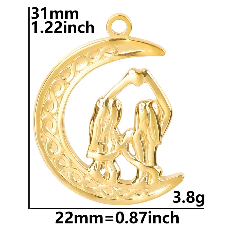 10pcs/lot Stainless Steel Crescent Moon Sun Pendants Moon Girl Friendship Mushroom Forest Charms Jewelry Making Findings No Fade