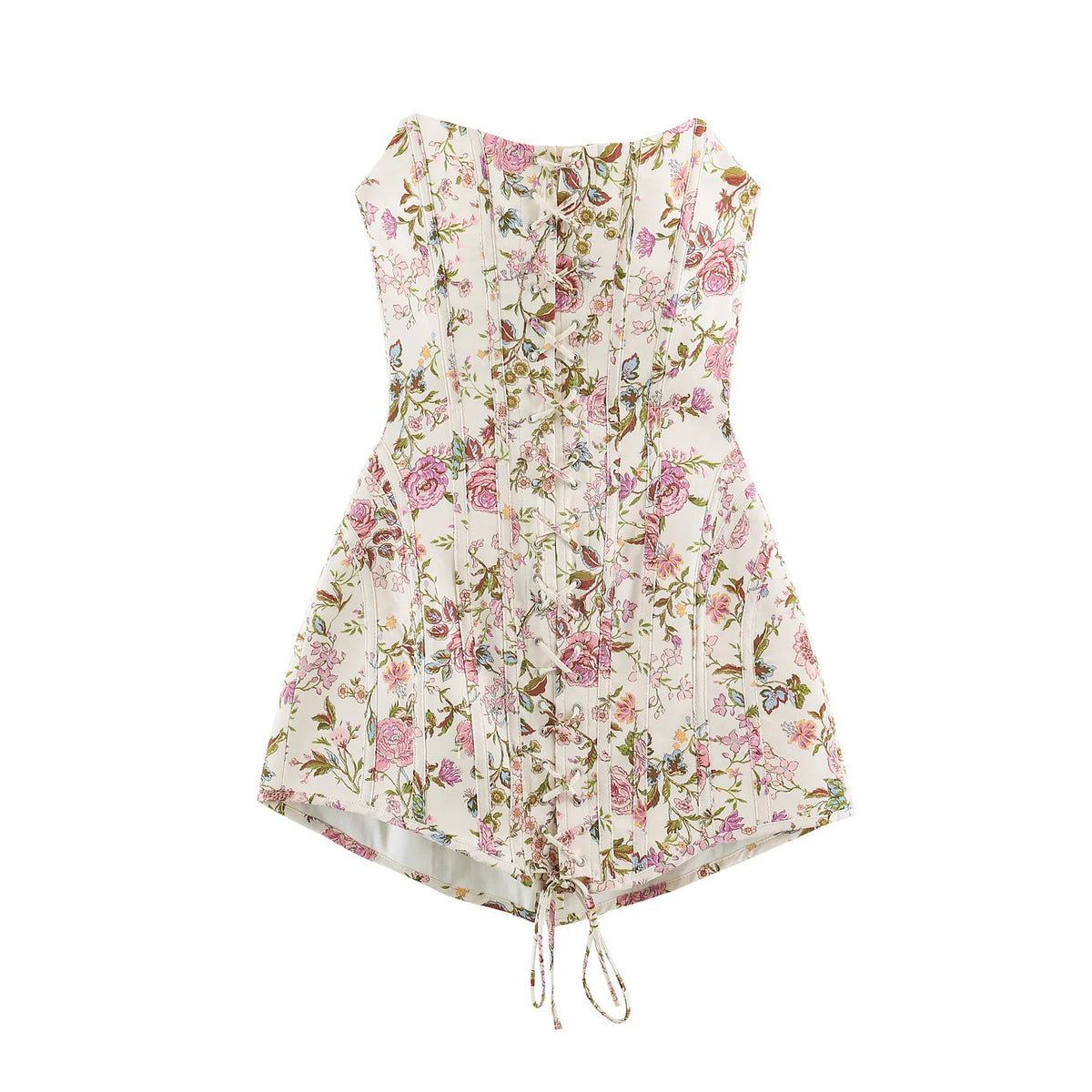 KONDALA 2026 Spring Fall Women Casual Elegant Dresses Fashion Sexy Flower Print Strapless Ladies Wedding Party Vacation Dresses