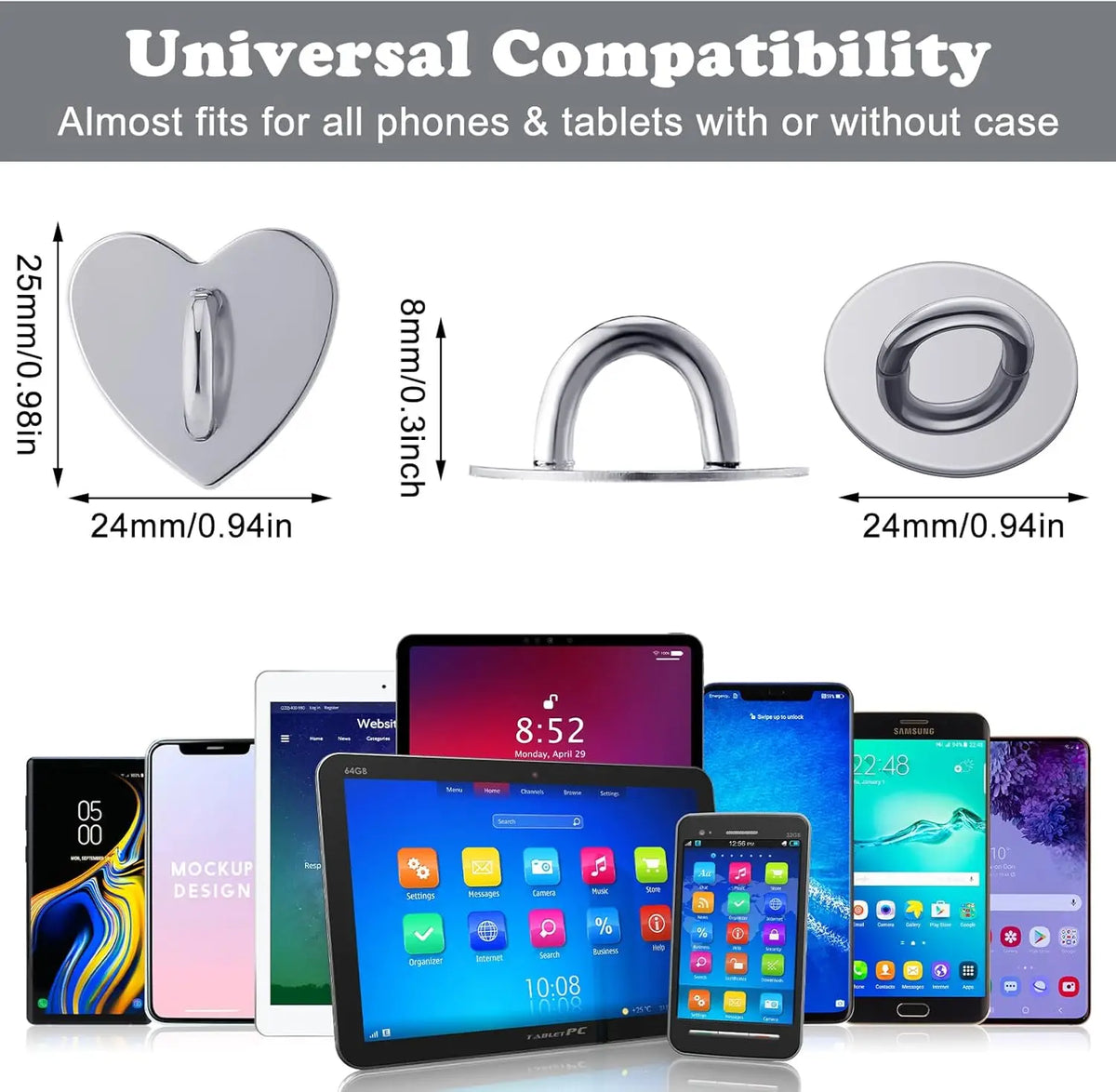 Adhesive Metal Heart Phone Charm Holder Mobile Phone Xyun Finger Ring Stand Hooks Buckle Charms Clasp DIY Accessories String