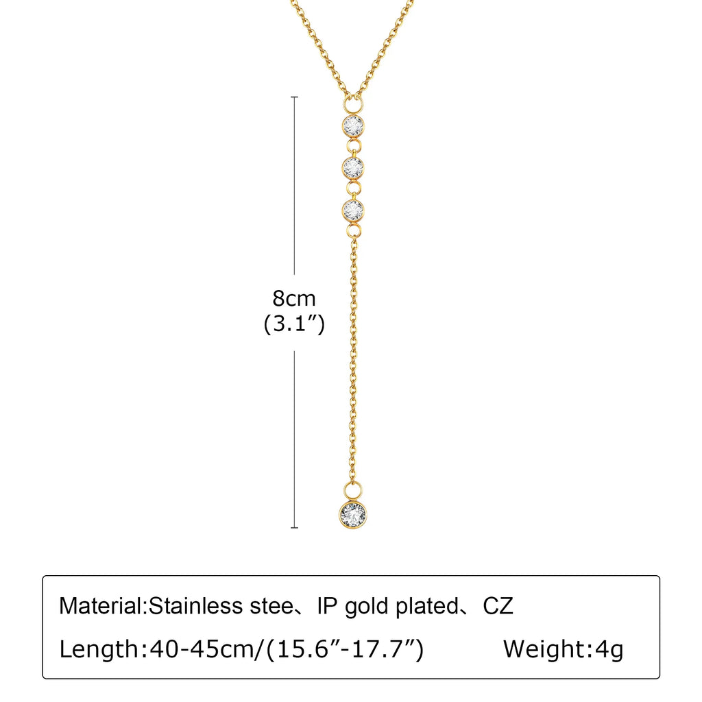 Stainless Steel Y Shape Pearl and Cubic Zirconia Pendant Neckalace For Women, Minimalist Personal Gold Plated Jewelry