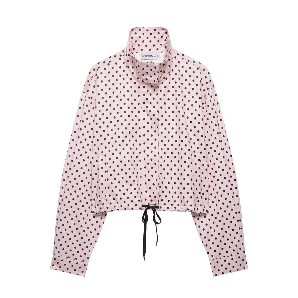 TARUXY Fashion Polka Dot Print Jacket Coat Women's Stand Collar Long Sleeved Workwear Coat Ins Hot Short Casual Female Jackets