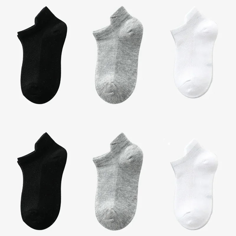 6 Pairs 1-12T Children Cotton Socks Spring Summer Boys Girls Mesh Thin Breathable Solid Ankle Socks Black White Grey Kids Socks