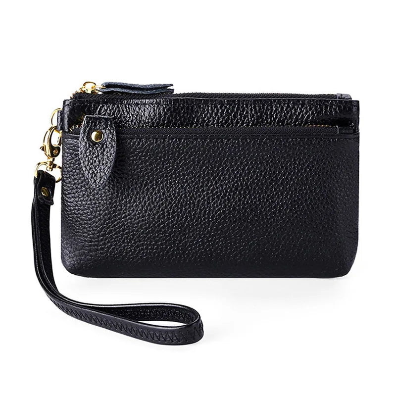 Fashion Women Genuine Leather Wristlet Clutch Bag Multifunctional Coin Purses Wallet Zipper Card Holder Money Clip Phone Bag