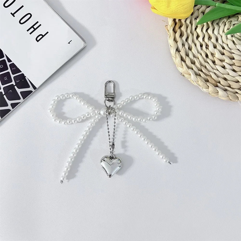 Beauty Pearl Bow Strap Love Pendant Sweet And Versatile Keychain Backpack Pendant For Women