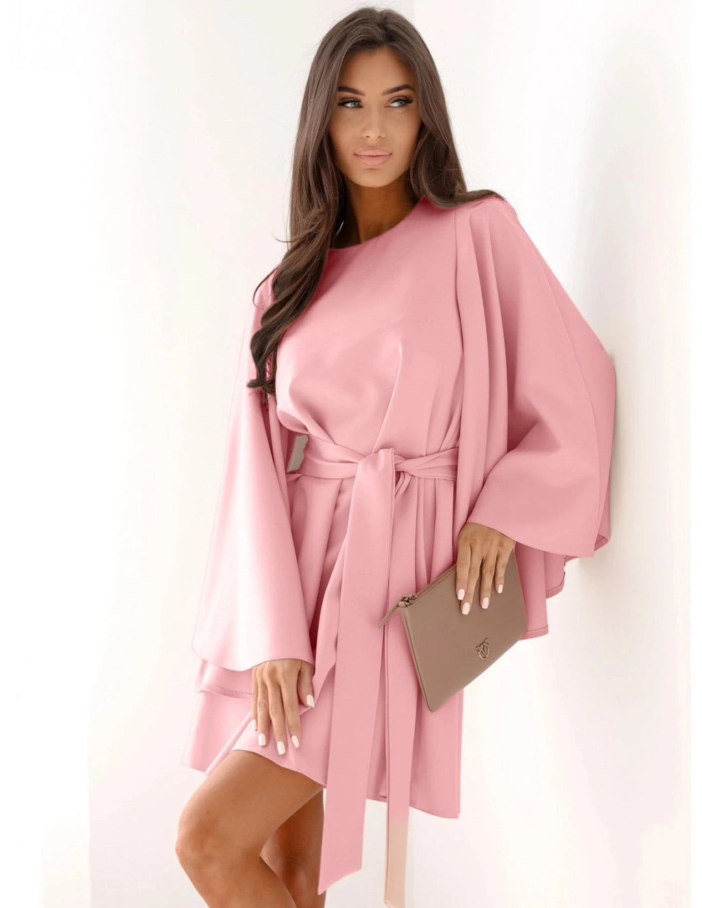 Women's Mini Dress Empire Waist Dresses Elegant Flare Cuff Sleeve Daily Fall Dress Regular Fit Pure Color Long Sleeve Crew Neck