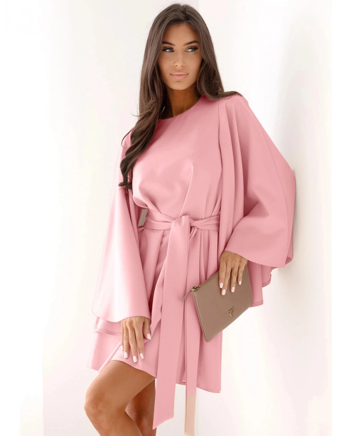 Women's Mini Dress Empire Waist Dresses Elegant Flare Cuff Sleeve Daily Fall Dress Regular Fit Pure Color Long Sleeve Crew Neck