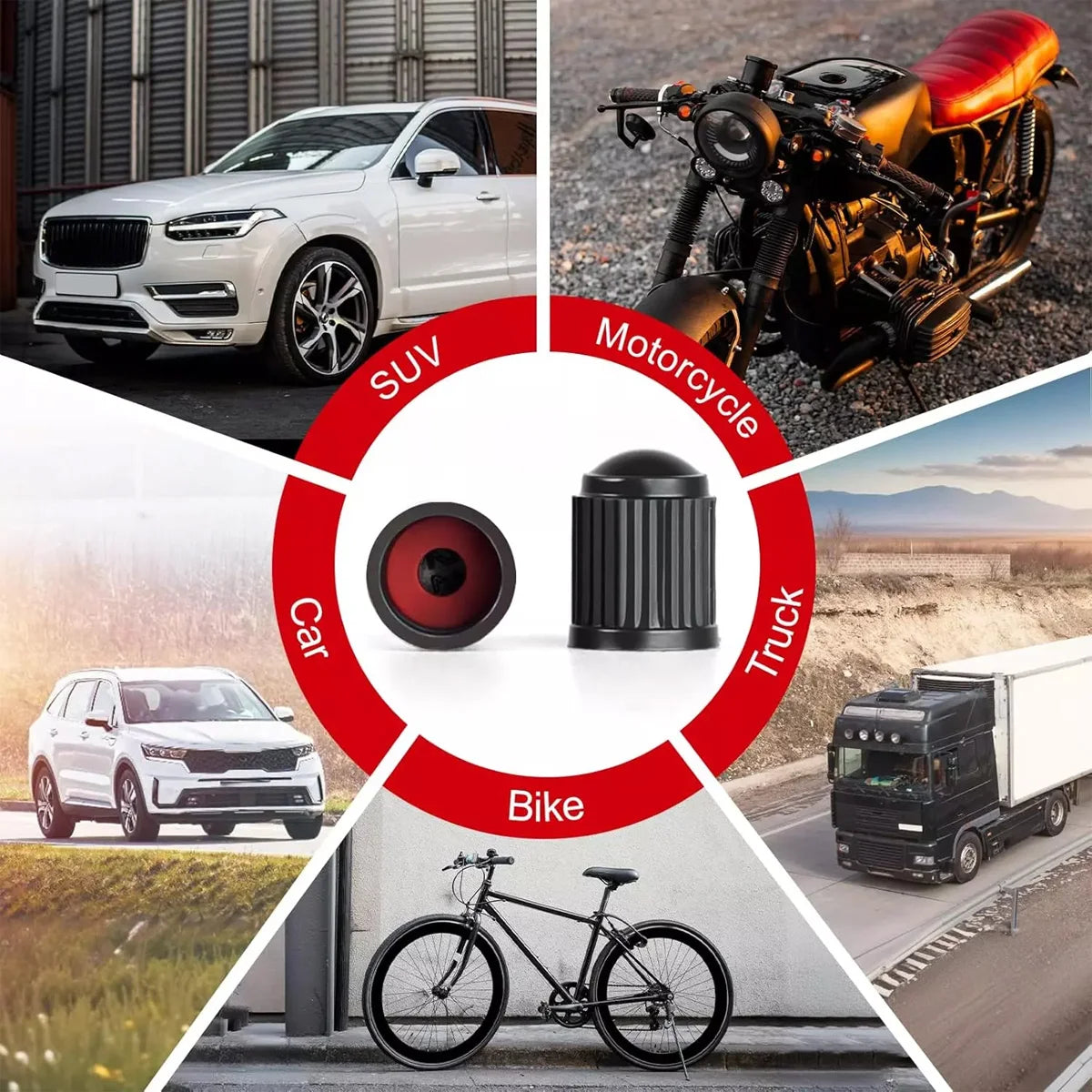 PINMOAP Automotive Tire Valve Cover Dustproof And Waterproof Cap With O-Gasket General Motors Motorcycle Bicycle Valve Cover