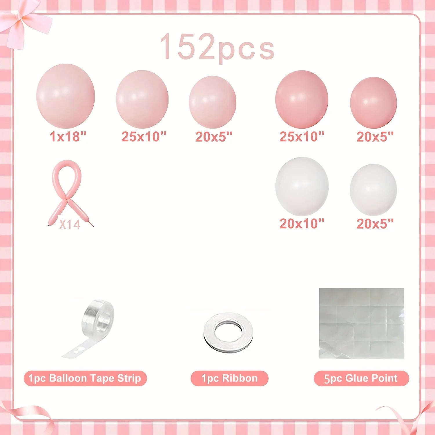 Coquette Birthday Decorations, 152pcs Pink And White Balloon Garland Arch Kit Include Light Pink White Bow Balloons Different Size for Bridal Shower Gender Reavel Wedding Engagement Party Decorations