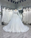 Hire Lnyer Crystal 3D Flowers Beading Pearls Sequins Sequins Appliques Shiny Long Sleeve Ball Gown Wedding Dress Real Photos