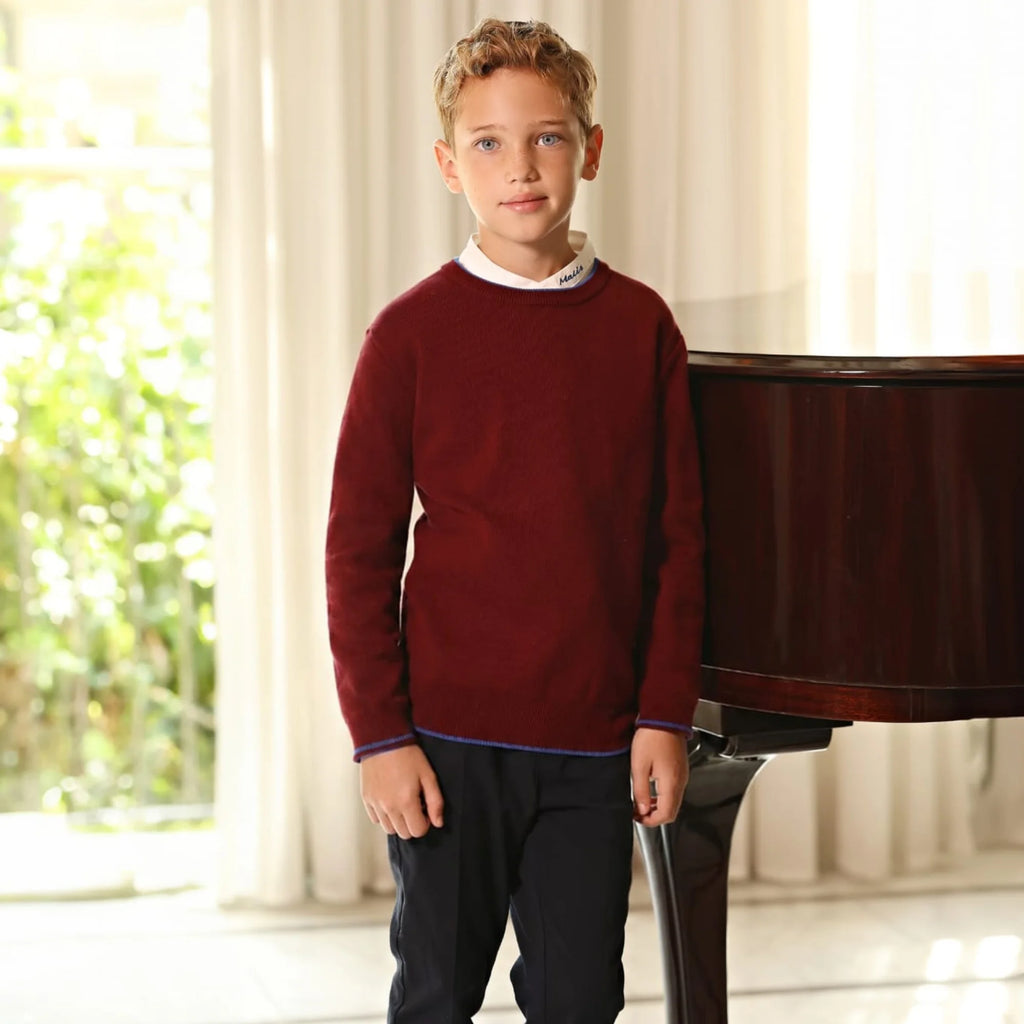 2026 Mali's AW Burgundy Color Collection Girls Dresses Boy Embroidery Shirt Solid Skirts Children Clothing Knitted Tops Outfits