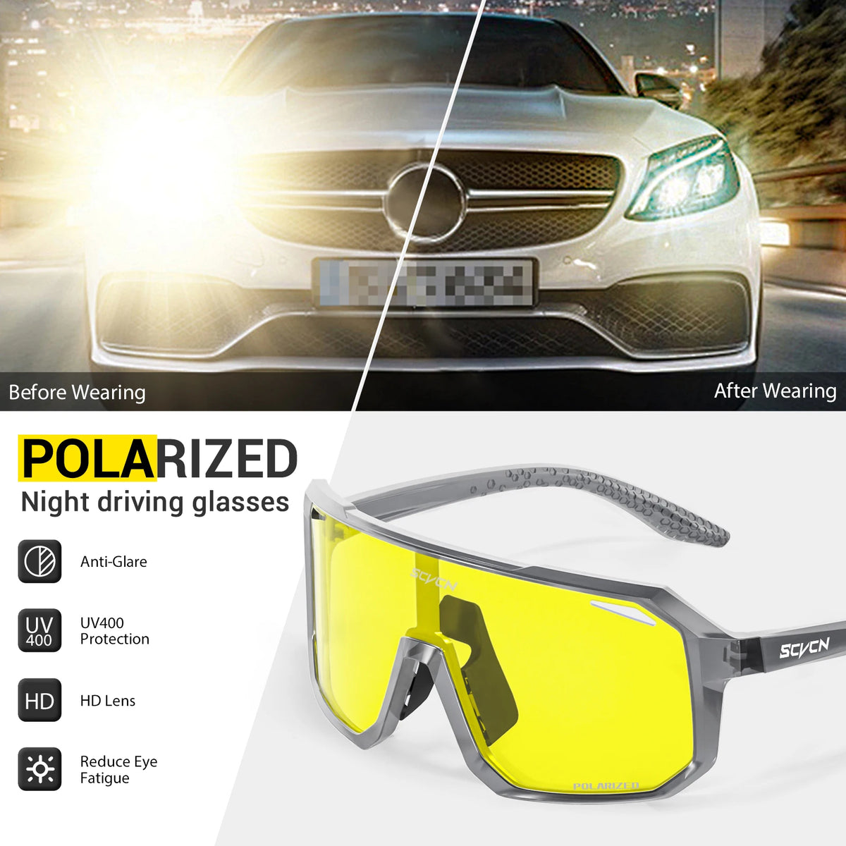 SCVCN Night Vision Glasses Cycling Glasses Driving Eyewear Fashion Polarized Sunglasses Y2K UV400 Eyeglasses Mtb Goggles Man