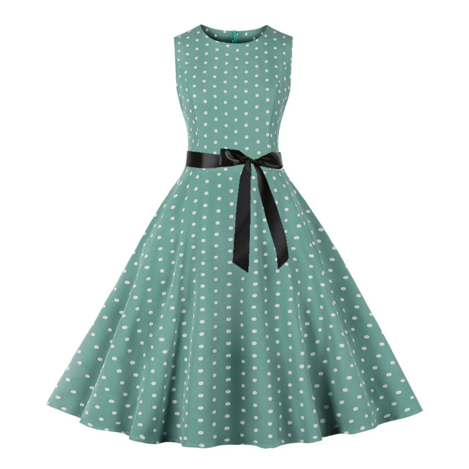 Vintage 1950s Retro Pleated Dress Short Sleeve Polka Dot Print Dress For Women Elegant Evening Party Gown Prom Swing Dresses