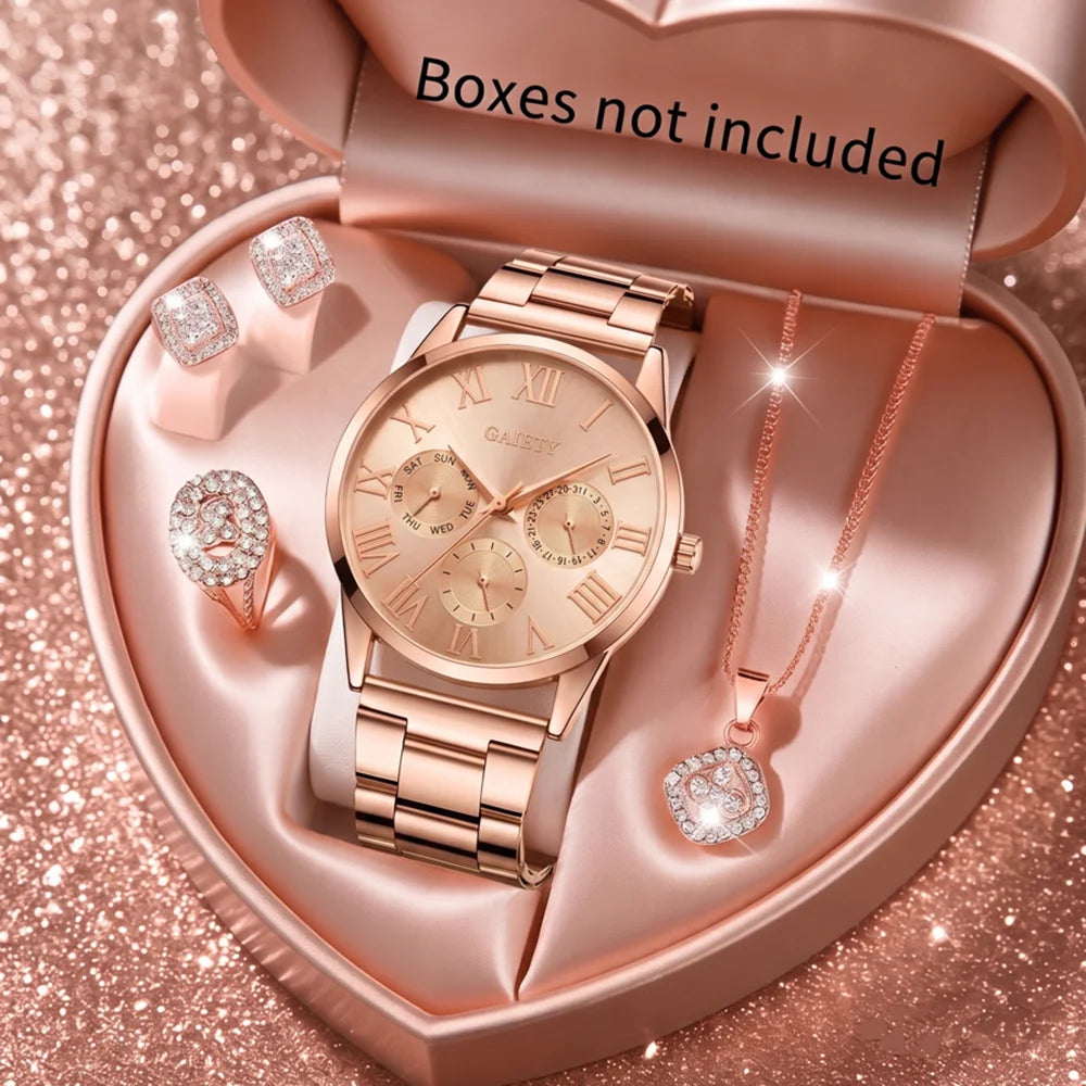 5Pcs/Set Unisex Jewelry Watches Women's Wristwatch Accessories Gold Fashion Business Elegant Classic Exquisite Retro Light Luxury Rhinestone Luxury Watch Set Y2K Party Gathering Daily Wear Birthday Holiday Gift Travel Vacatio