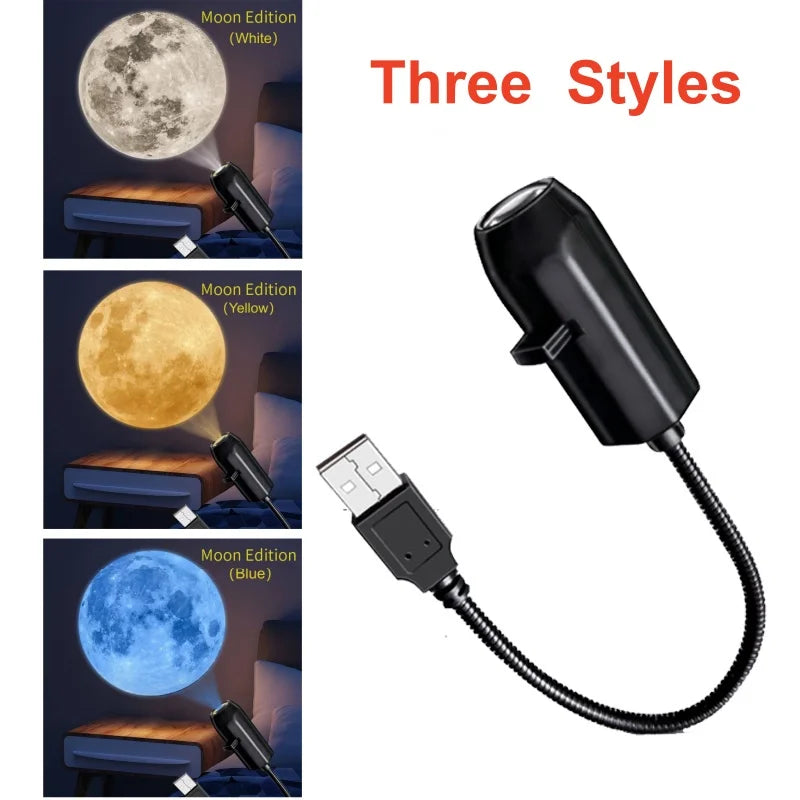 5V USB Projector Light Moon Earth Planet Night Light Switchable Pattern LED Projector Lamp for Room Ceiling Window Wall Decor